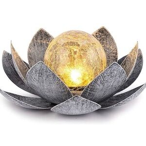 NEW - Solar Lights Outdoor Garden, Crackle Globe Glass Lotus Decor, Waterproof